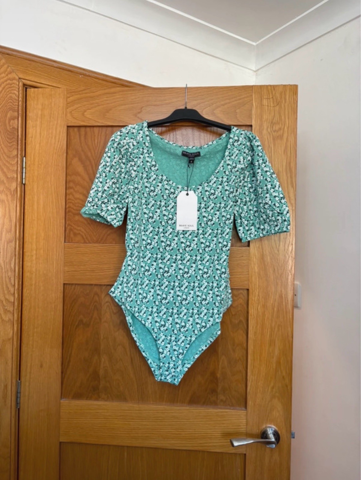 Brave Soul Womens Ditsy Floral Puff Sleeve Bodysuit Colour Green Ditsy Floral Size S