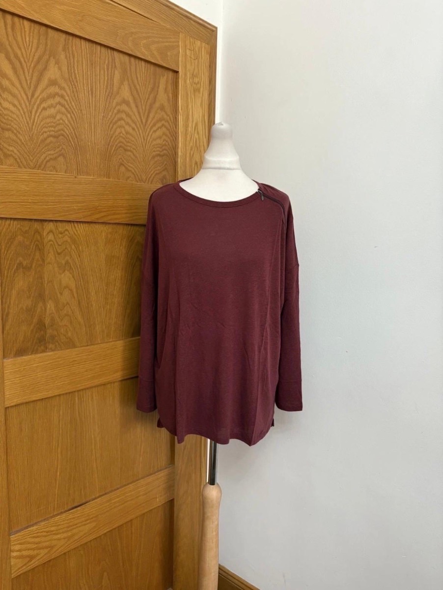 Wrap London Linen Blend Long Sleeve Top Colour Burgundy Size 16