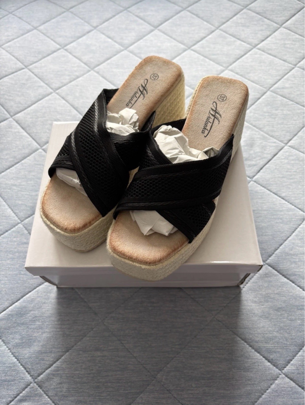 Mulanka Wedge Sandals Colour Black Size 37 UK Size 4