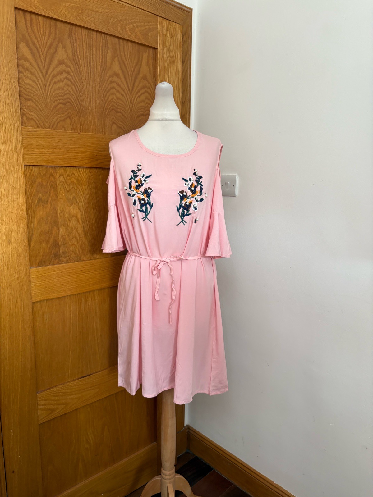 Ali-88 cold shoulder short sleeve tunic dress Colour Rose One Size 8-12