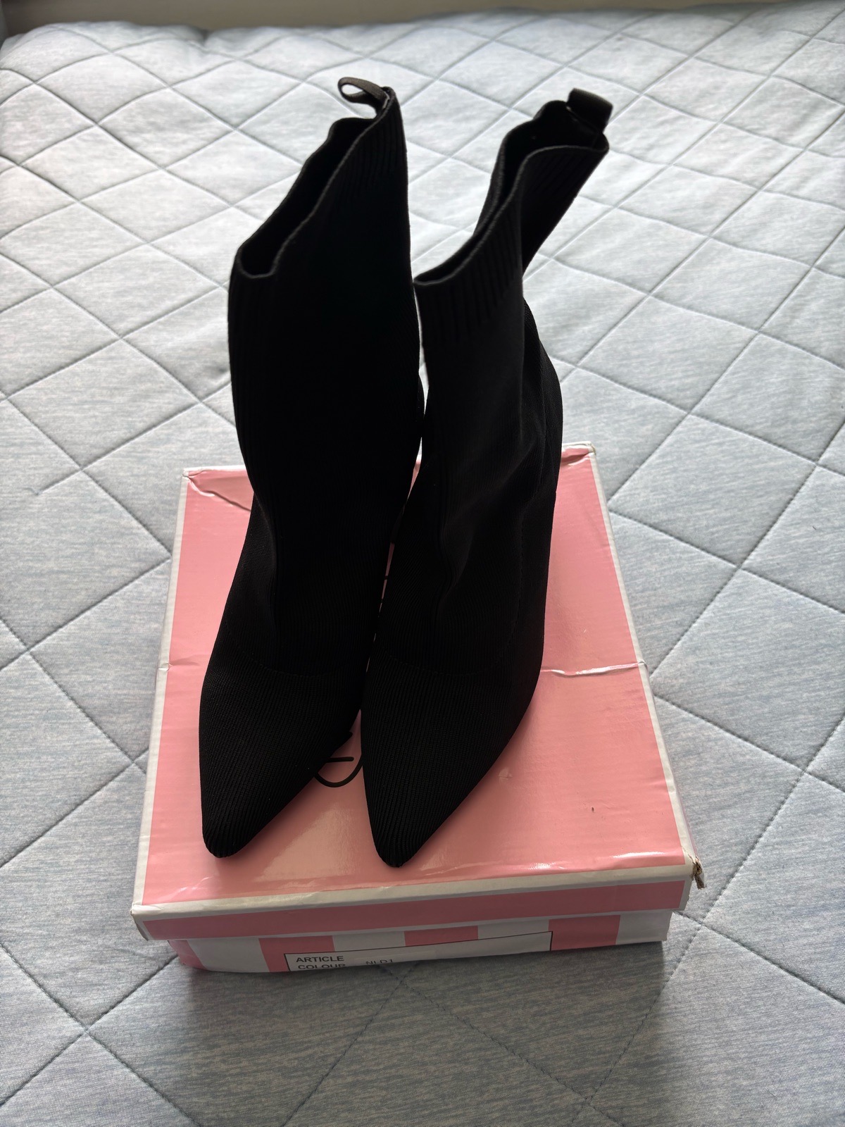 No Doubt Knitted Block Heel Ankle Boots Colour Black Size 3