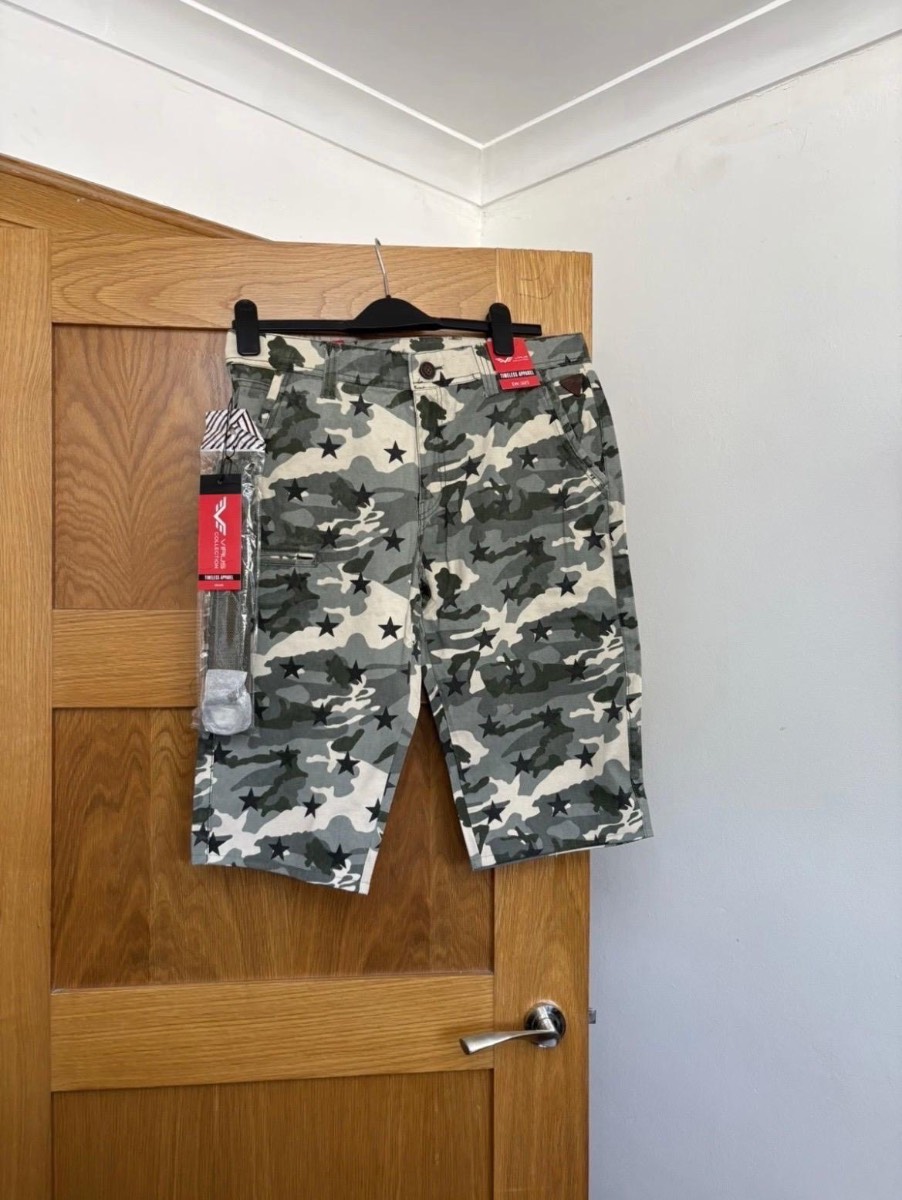 Virus Collection Camo Jean Shorts Colour Light Green Size 32W