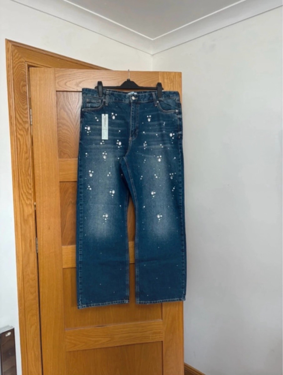 River Island Relaxed Straight Embellished Jeans Colour Medium Denim Size 18 R