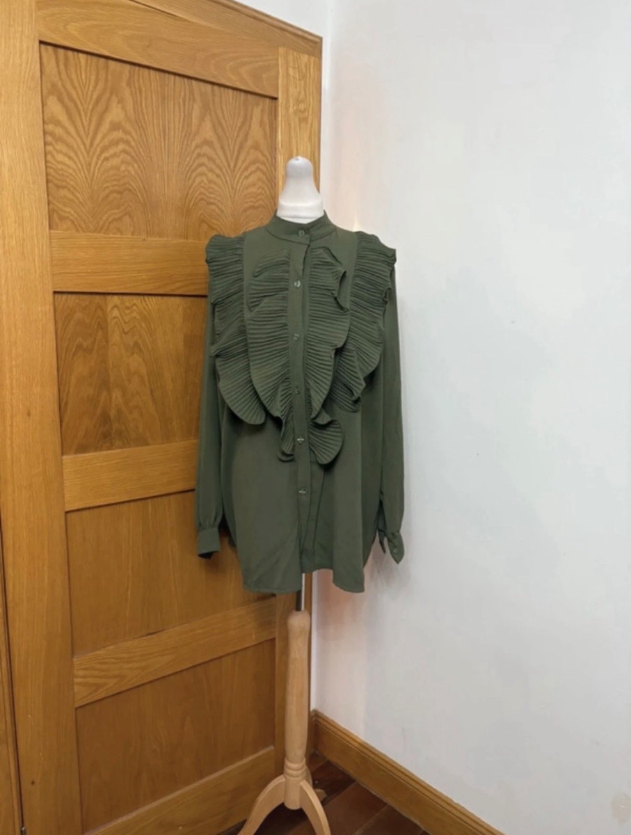 Porte A Porte Long Sleeve Frill Shirt Colour Khaki One Size 14-26