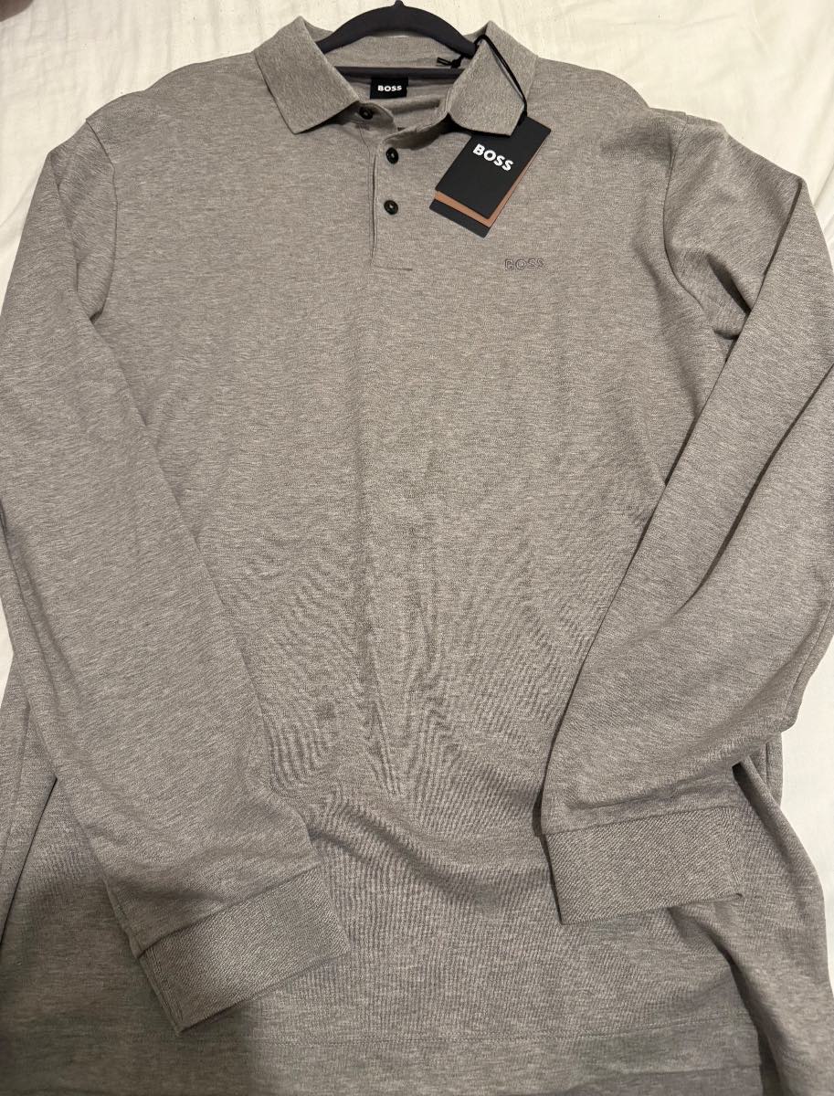 Hugo Boss men long sleeve Polo grey size large