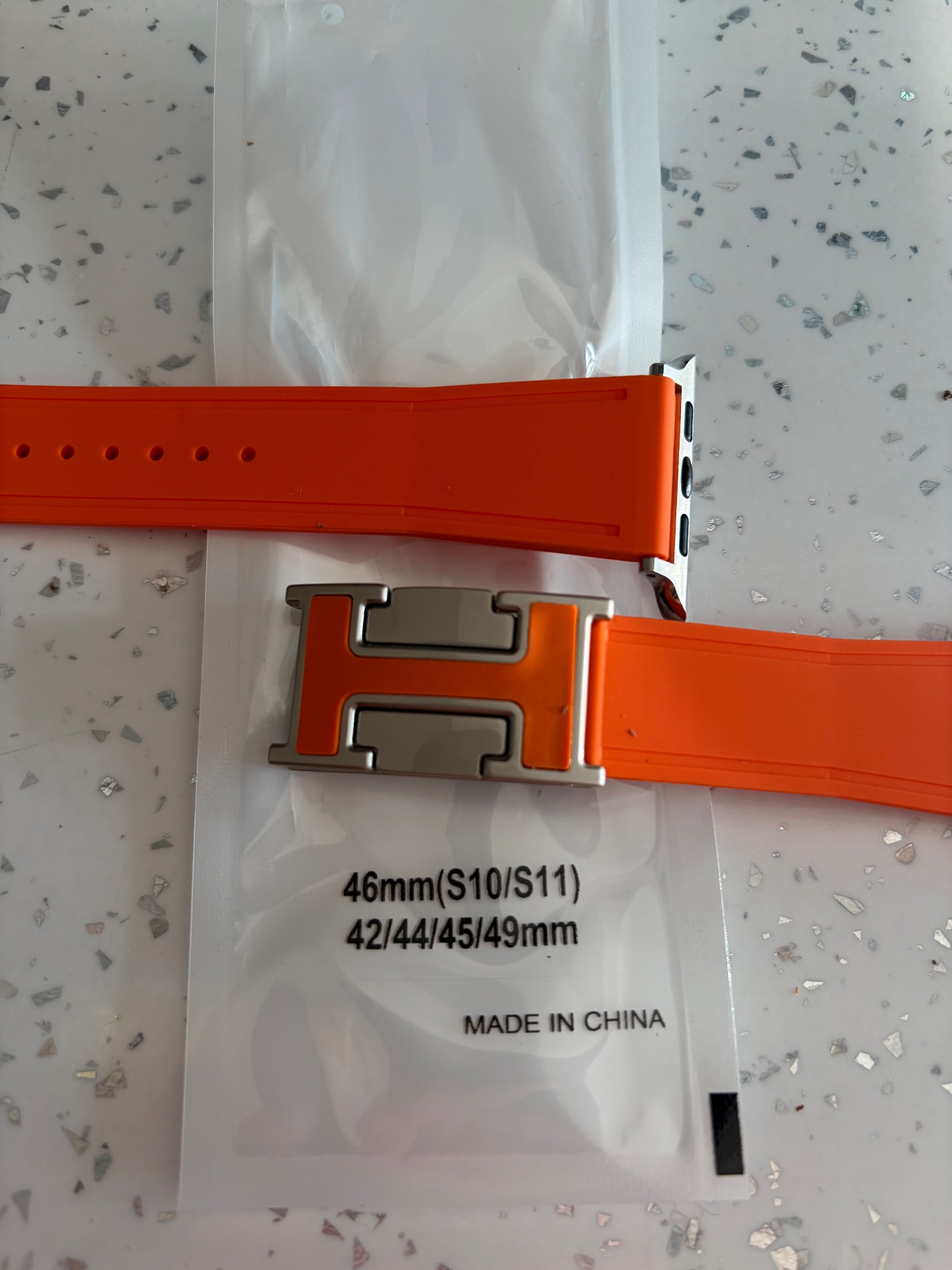 H Logo Compatible Apple Watch Strap Orange Silcone 42mm-49mm