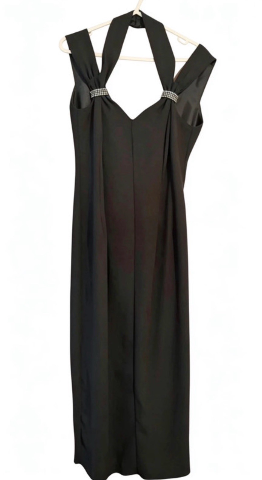 Jinty's Black Halter Neck Midi Dress | Diamanté Detail Occasion Wear