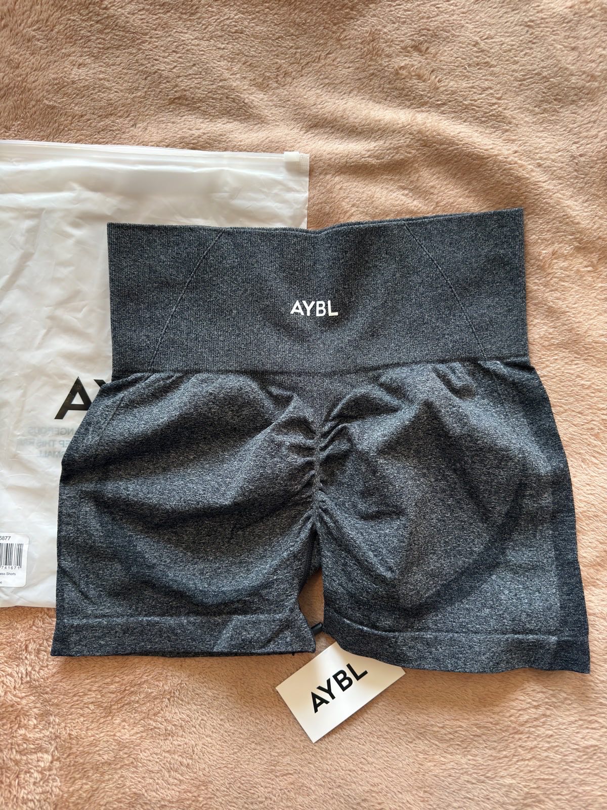 AYBL Black Marl Seamless Gym Shorts / Bum Scrunch / Size M