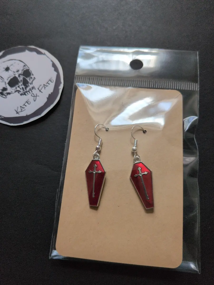 Red coffin earrings