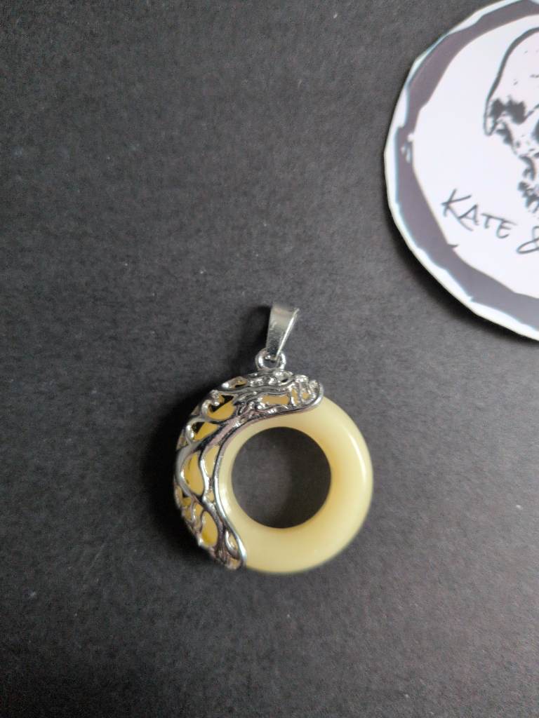 Gothic Filigree Donut Pendant • Pale Yellow Crystal Jade Style Charm