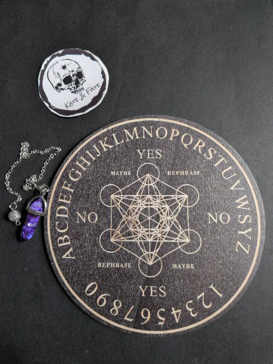 Wooden Pendulum board with geometric design and lettering