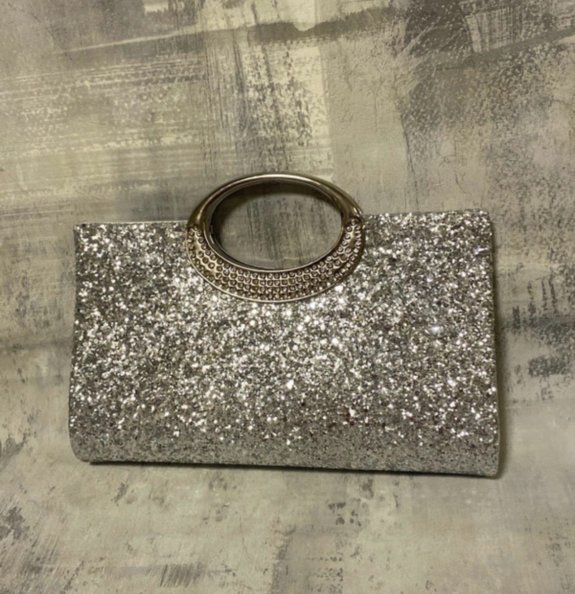 Sliver sequin clutch bag