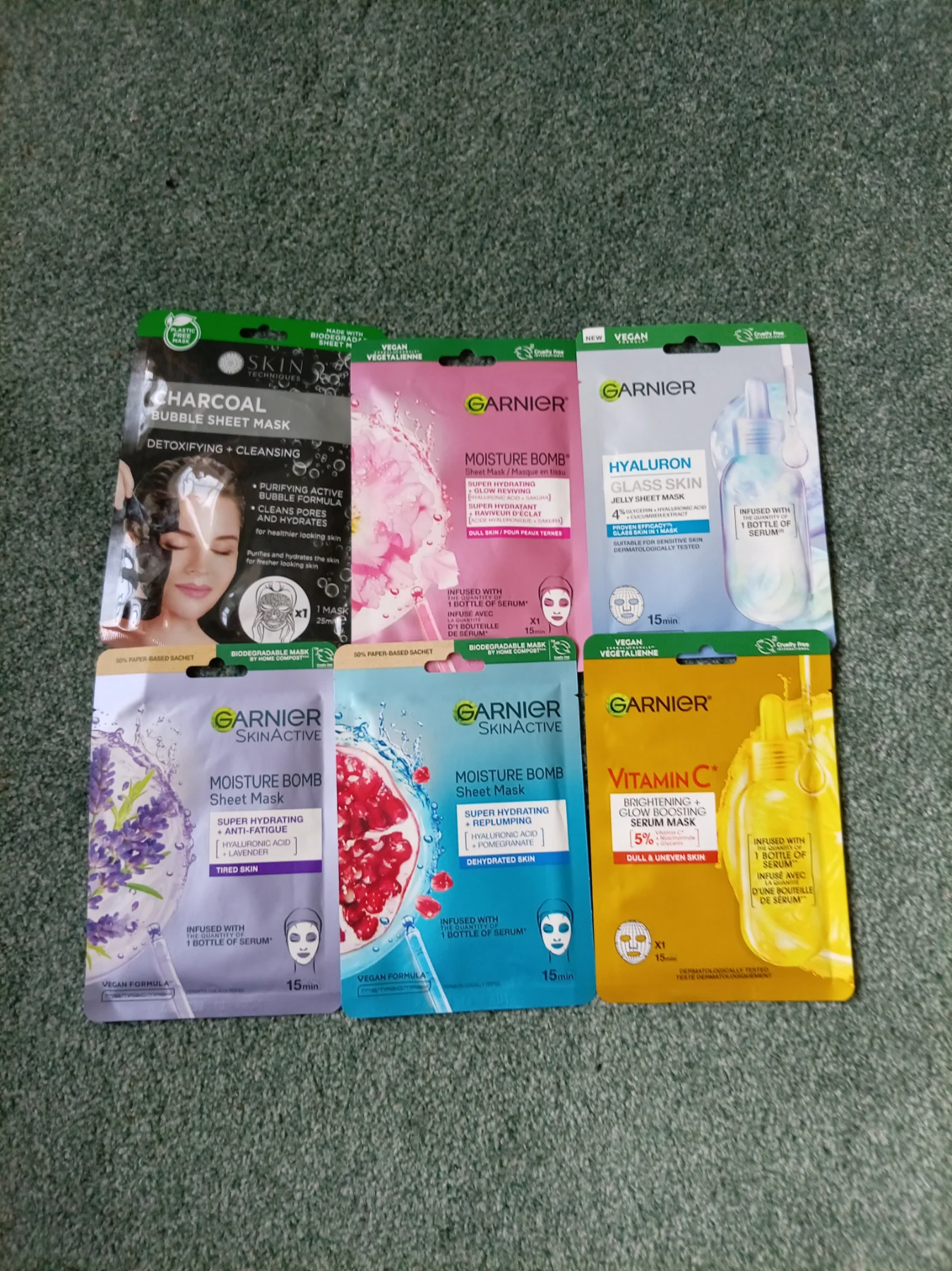 6x Garnier moisture bomb sheet face masks