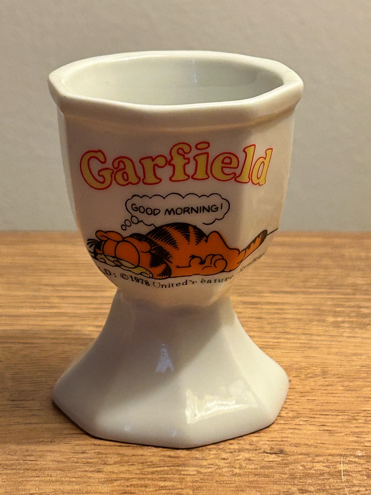 1978 Vintage Garfield 'Good Morning' White Ceramic Egg Cup Excellent Condition