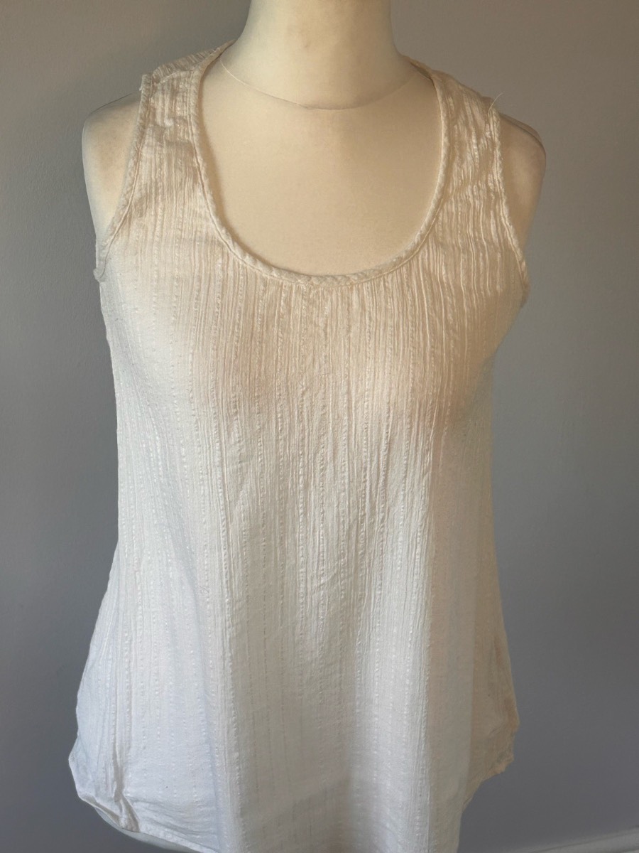 United Colors of Benetton White Crinkle Cotton Summer Tank Top UK 10/12