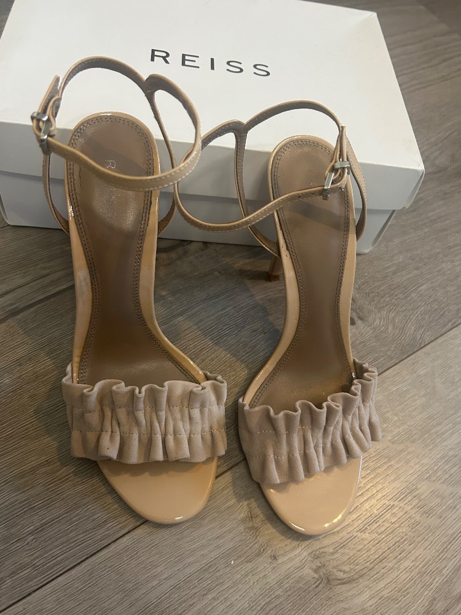 REISS Blush Nude Rafaella Ruffle Strappy Stiletto Heels | Size UK 7 / EU 40 (Boxed)
