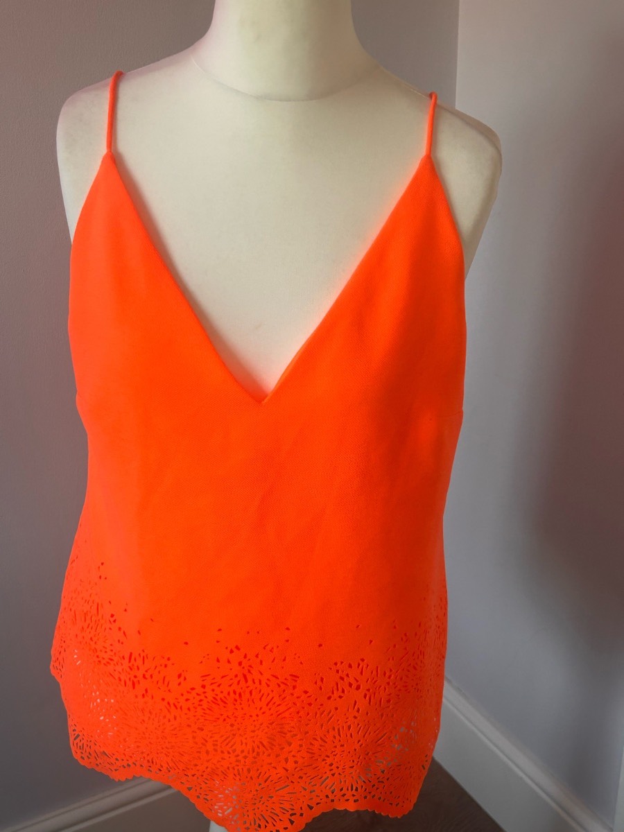 Karen Millen Neon Orange Laser-Cut Camisole - Size 14