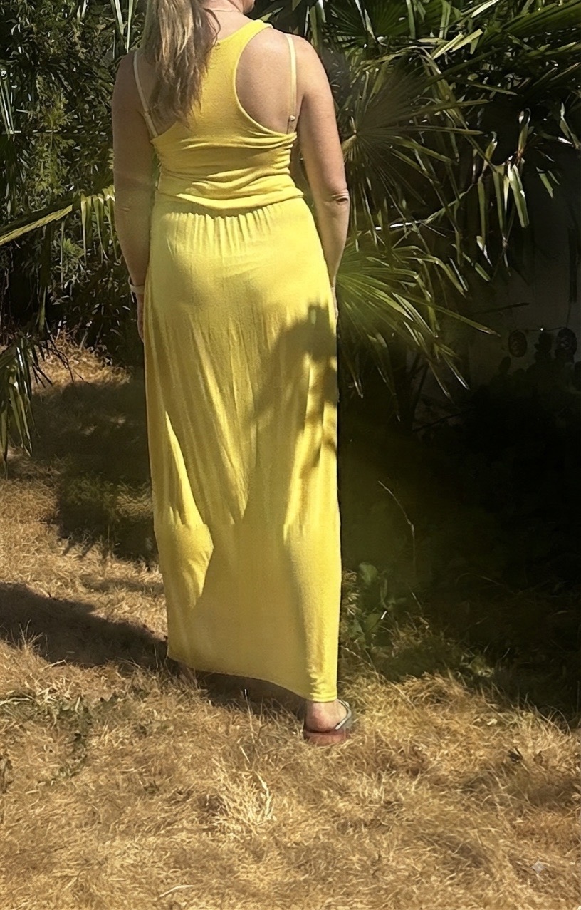 ⁠Boohoo Bright Yellow Maxi Dress Vest Racerback Sleeveless Long Dress UK 12⁠