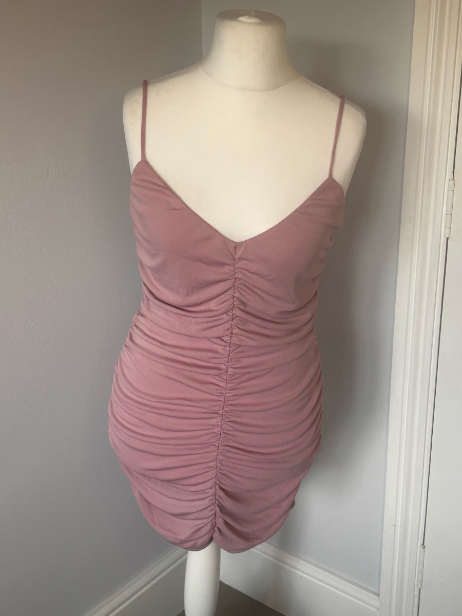 Zara Mauve Ruched Bodycon Mini Dress - Size L (BNWT)