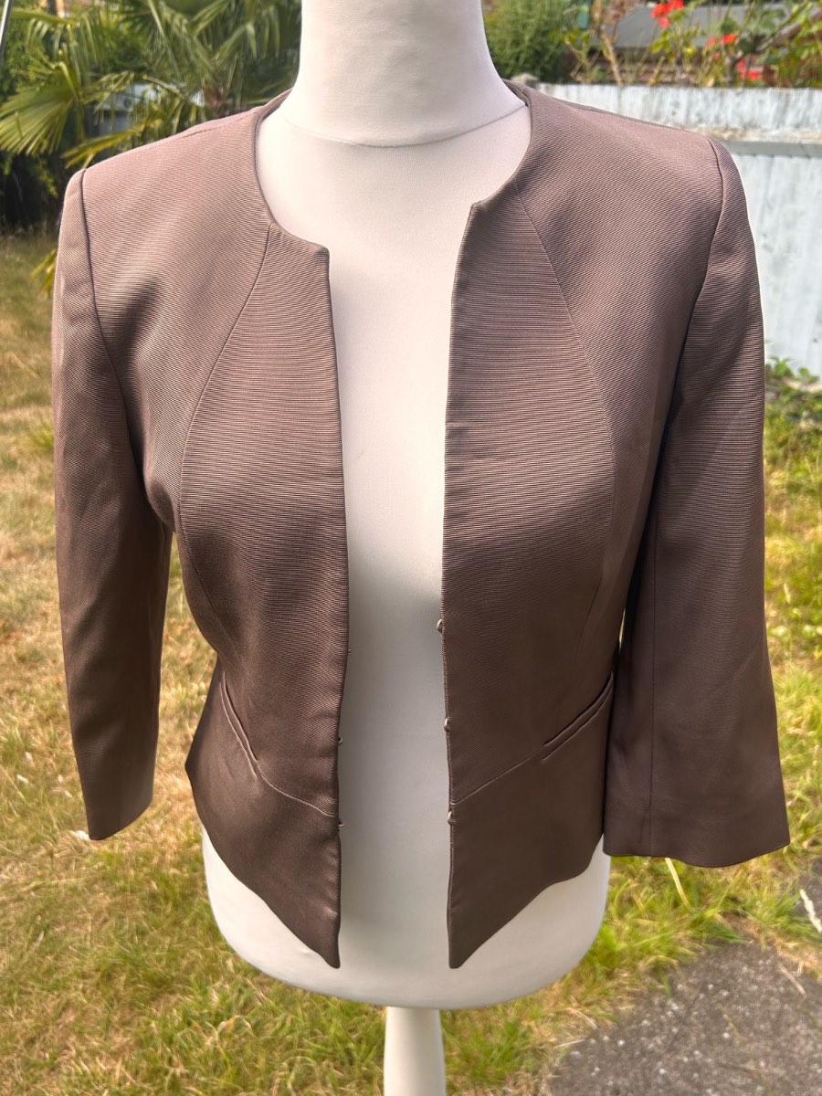 Phase Eight Brown Collarless Tailored Blazer - Size UK 12