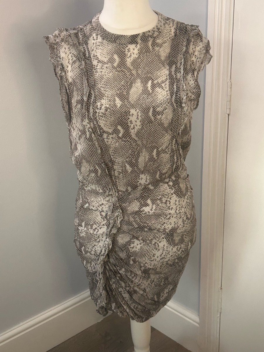 AllSaints  Hali Snake Print Ruffle Mini Dress Size 14