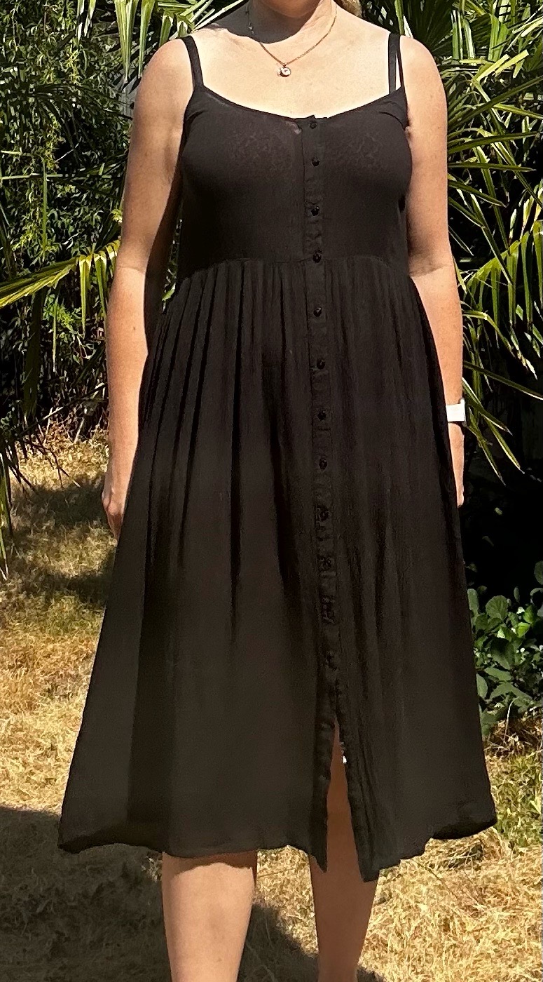 Vero Moda Black Button Front Midi Dress Size Large L Viscose Camisole Summer Beach
