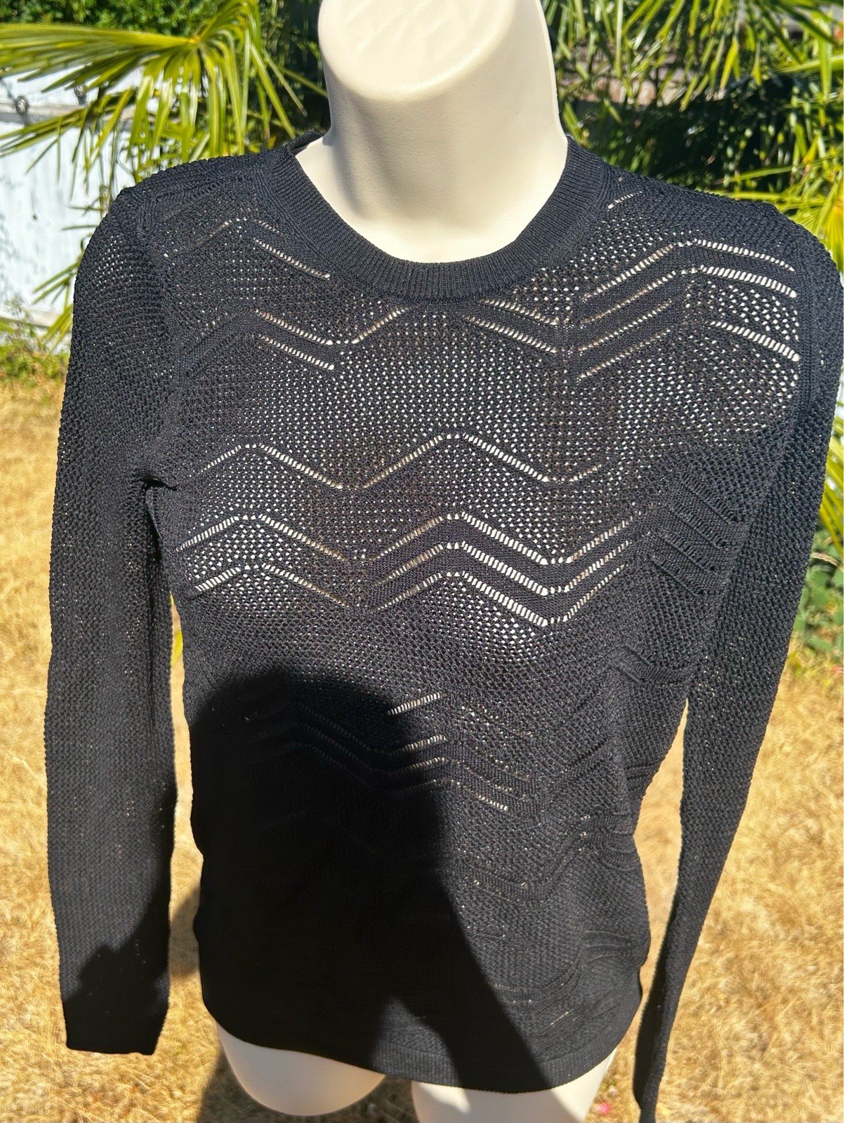 Vince Black Chevron Open-Knit Long Sleeve Jumper / Sweater - Size XS