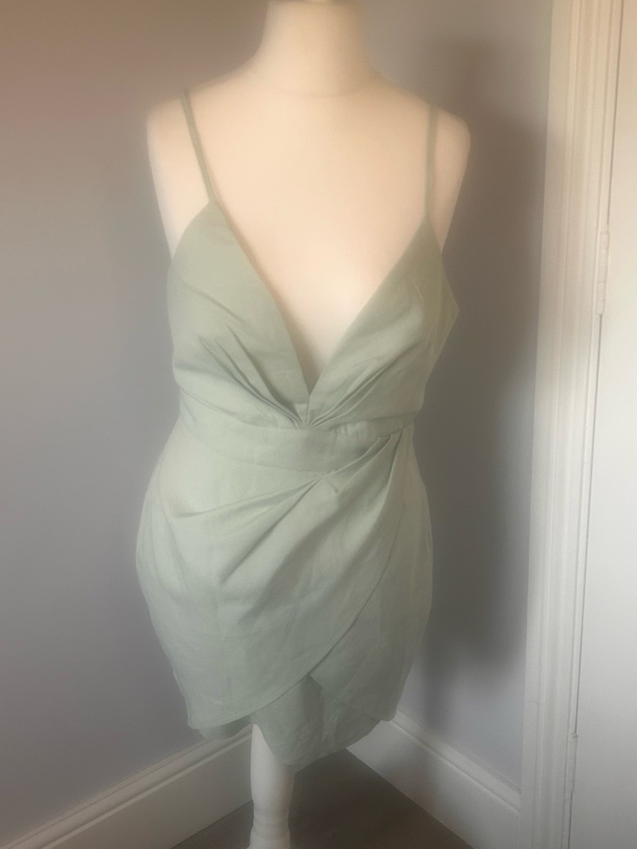 Boohoo Mint Green Plunge Pleat Detail Wrap Mini Dress - Size UK 12