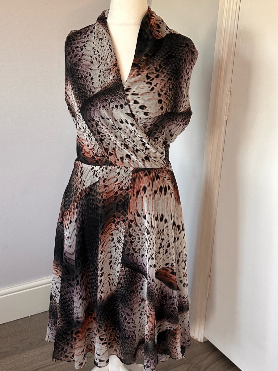 Mint Velvet Snakeskin Print Midi Dress - UK 12 - Sleeveless High-Low Hem