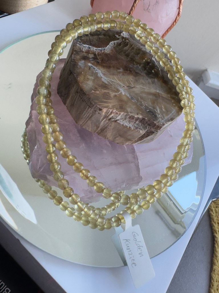 Golden kunzite necklace/triple bracelet