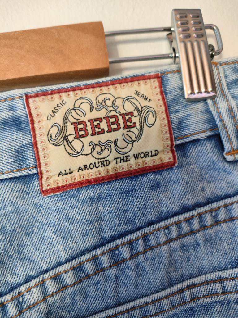 Vintage Bebe Denim Mini Skirt Y2K Light Wash Blue Jean Skirt UK 12