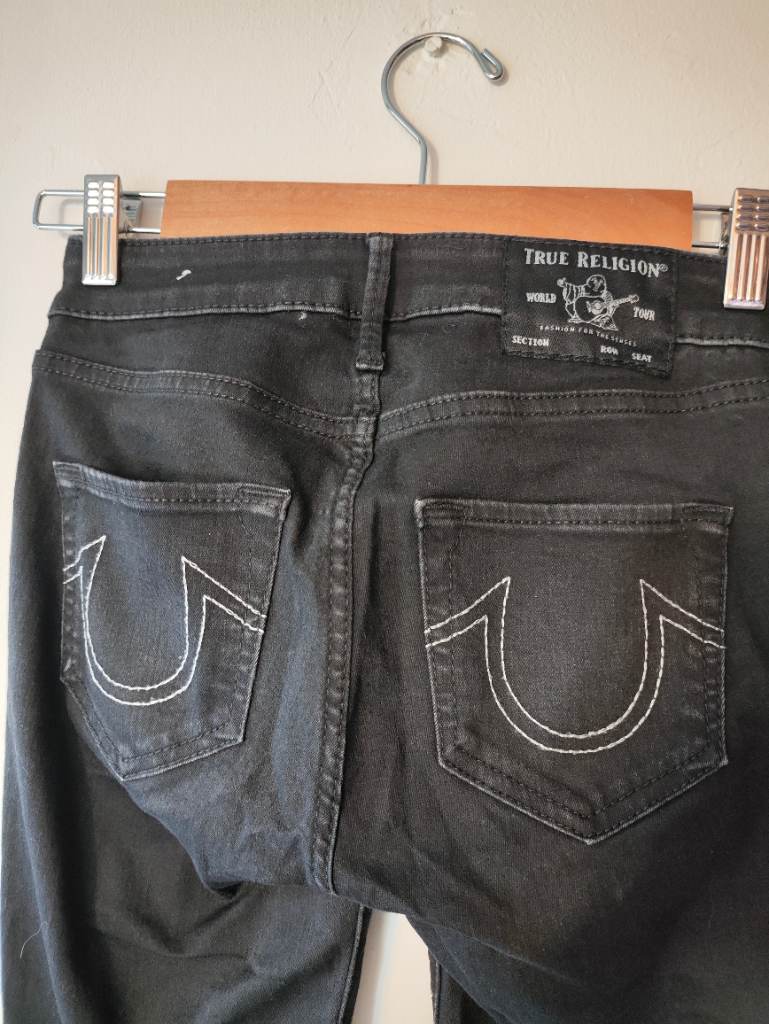 True Religion Y2K Glam Black Jeans Metallic Side Stripe