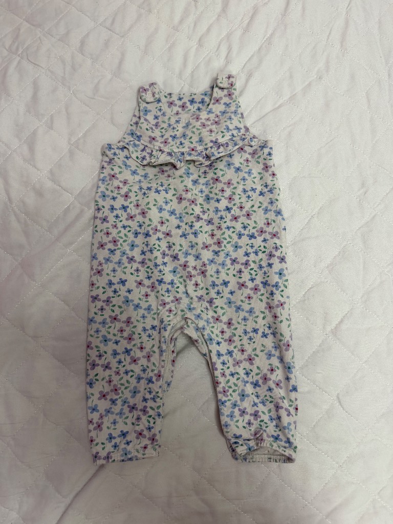 M&S cute summer lilac blue flowery floral dungarees 0-3 months
