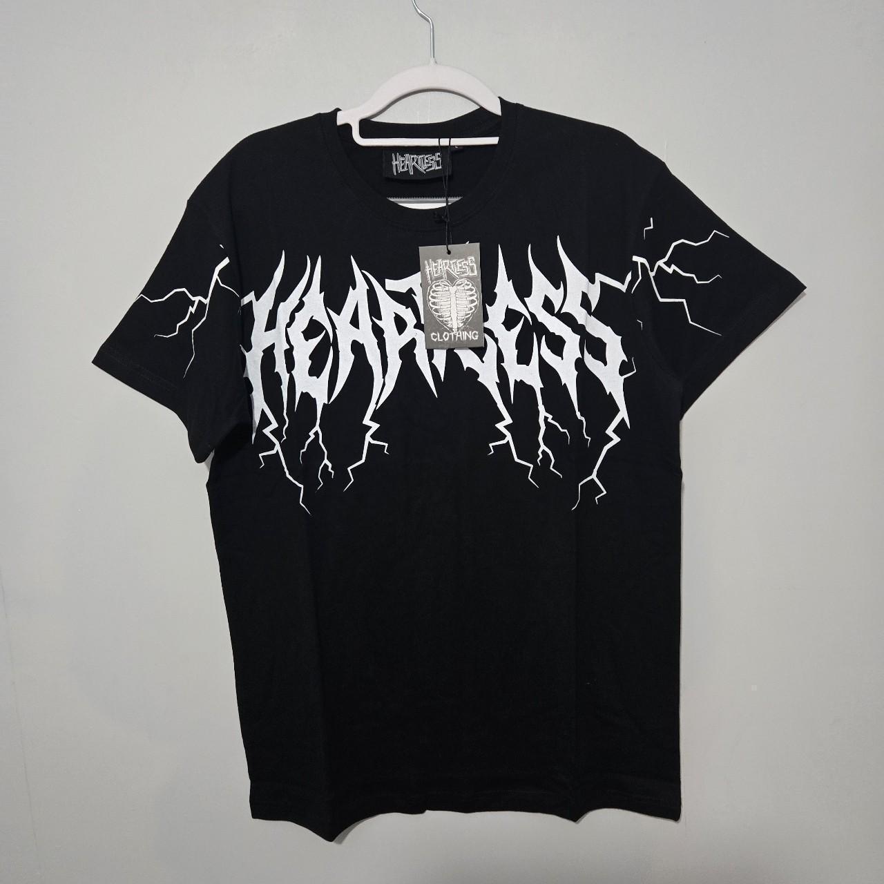 Men’s Gothic Lightning T-Shirt – Heartless Black White Graphic Tee XXL