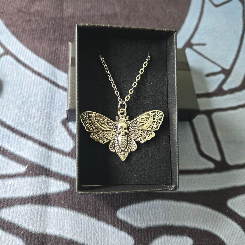 Handmade Gothic Silver Moth Necklace Stainless Steel Chain
