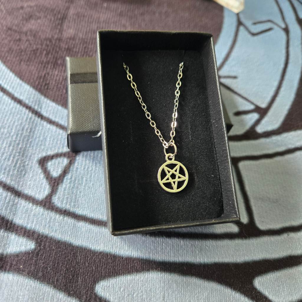 Handmade Silver Pentagram Necklace Stainless Steel Chain 62cm