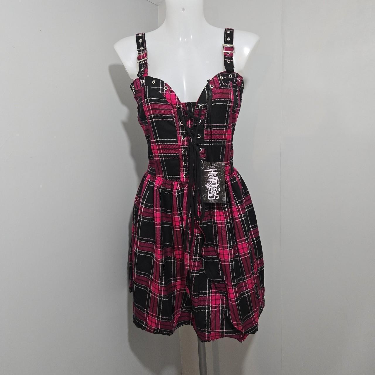 Heartless tamsyn Dress Dark Pink Check Gothic Dress Size M UK 10