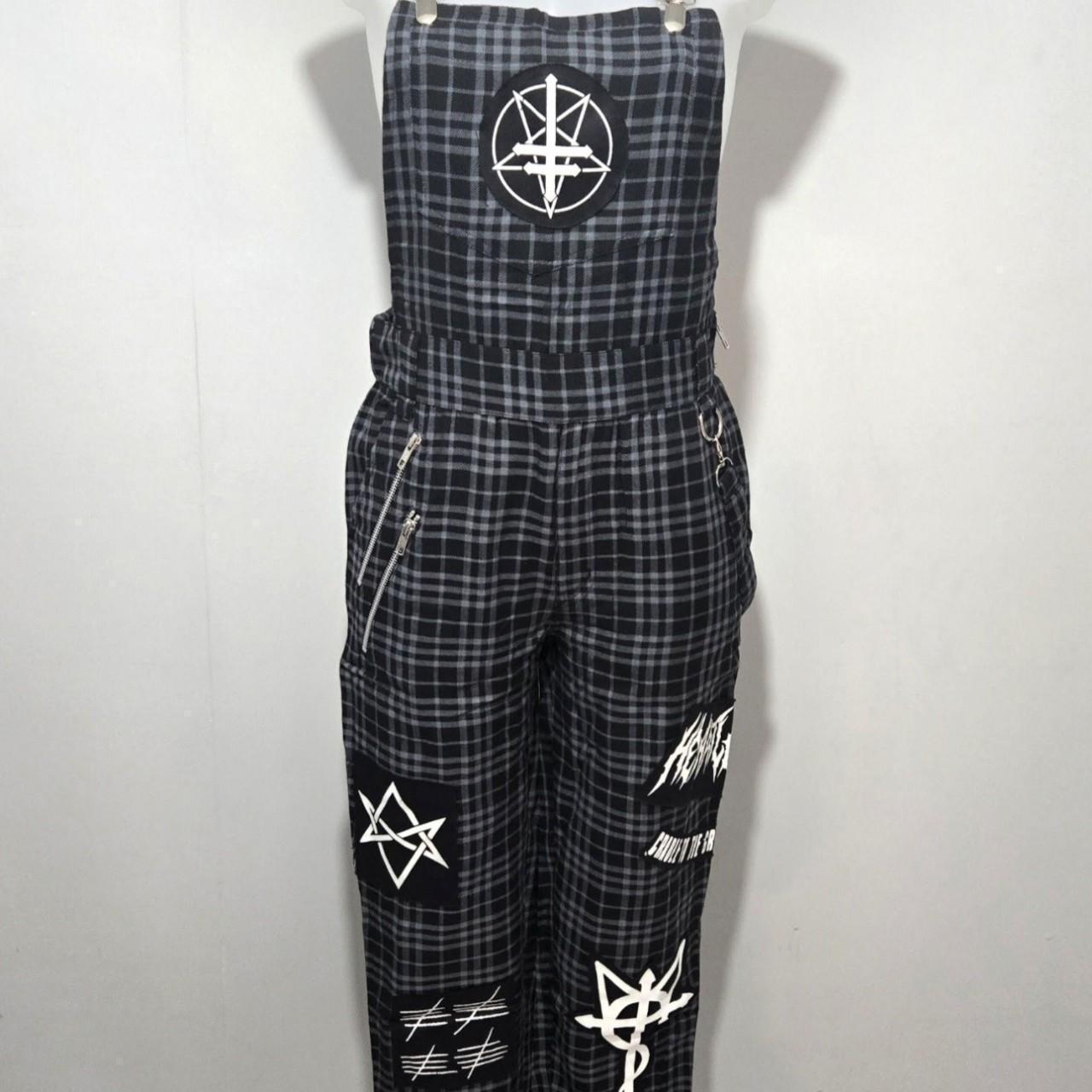 Heartless Grimoire Dungarees Grey Check Gothic Overalls Size S UK 8