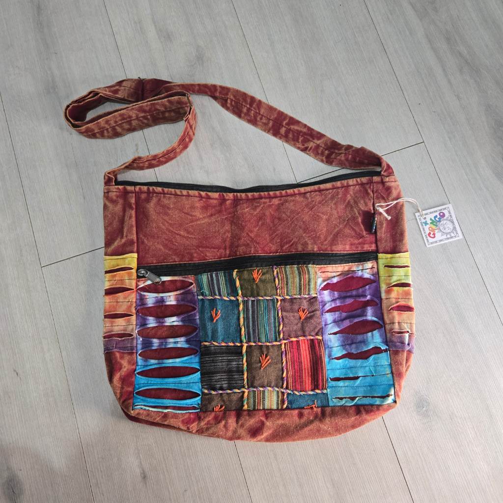 Gringo Slash & Embroidery Shoulder Bag Boho Festival Hippie Patchwork Cotton