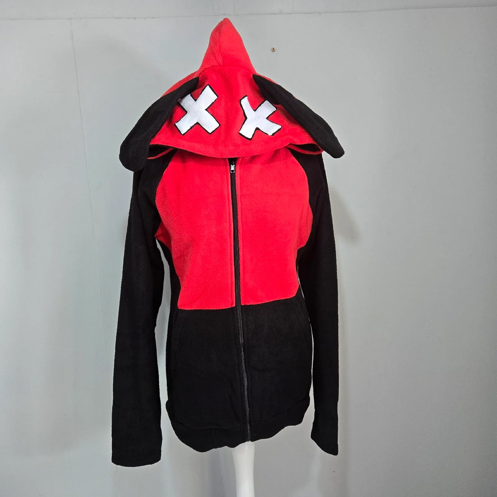 Luv Bunny Scene Bunny Ear Hoodie Red Black XL UK 14