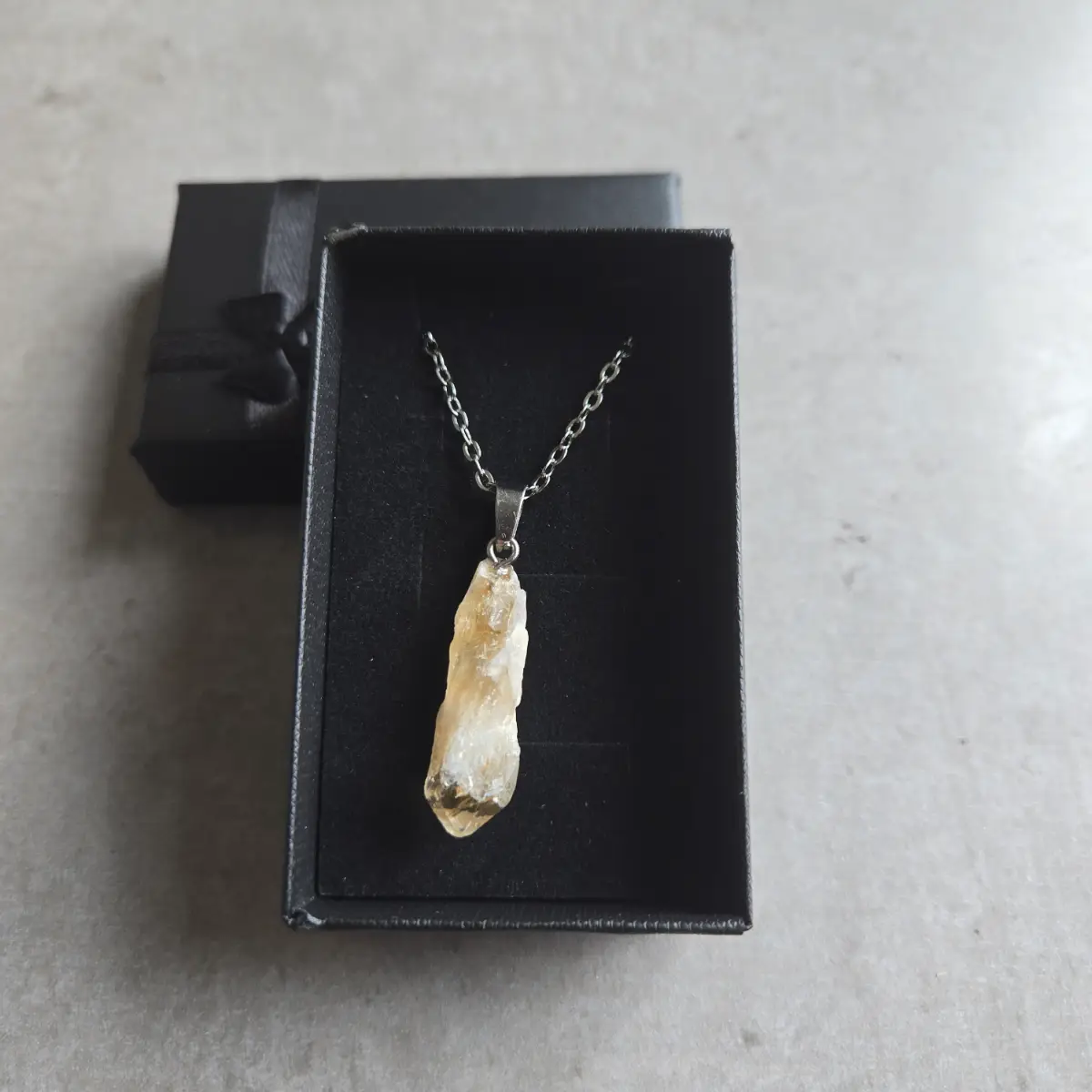 Citrine Crystal Pendant Necklace Stainless Steel Chain Gift Boxed