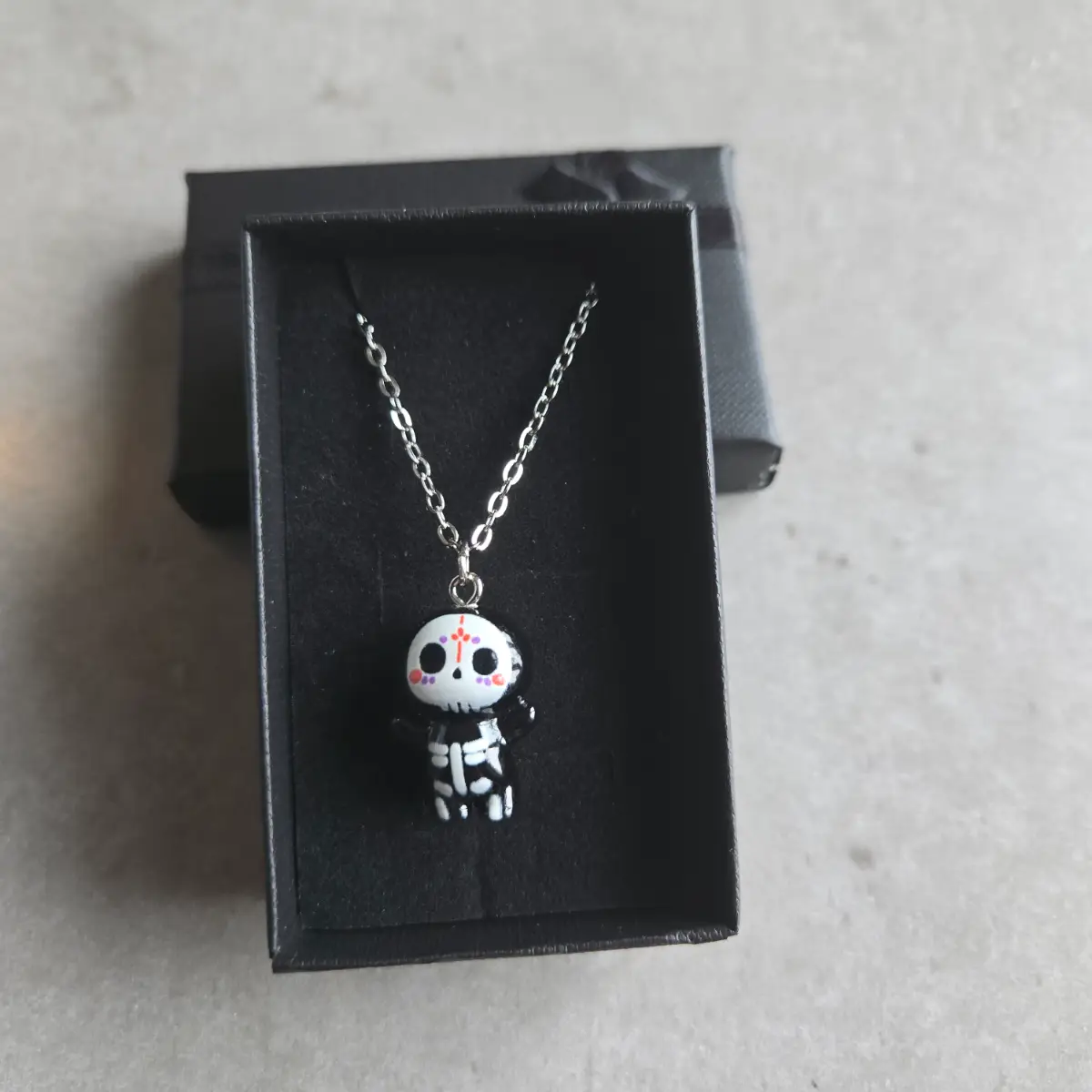 Cute Skeleton Necklace Stainless Steel Chain Gothic Gift Boxed