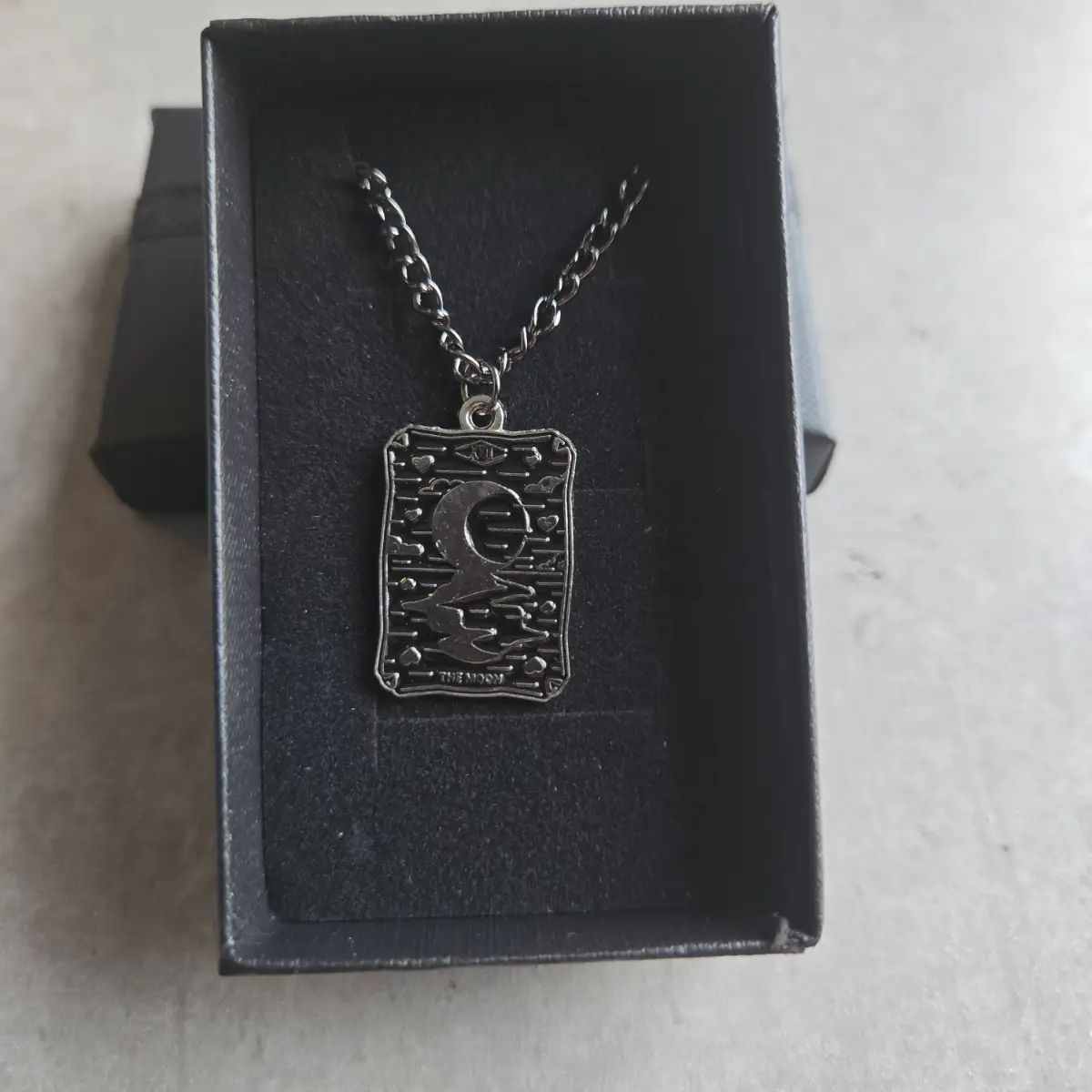 The Moon Tarot Card Necklace Gunmetal Chain Gift Boxed