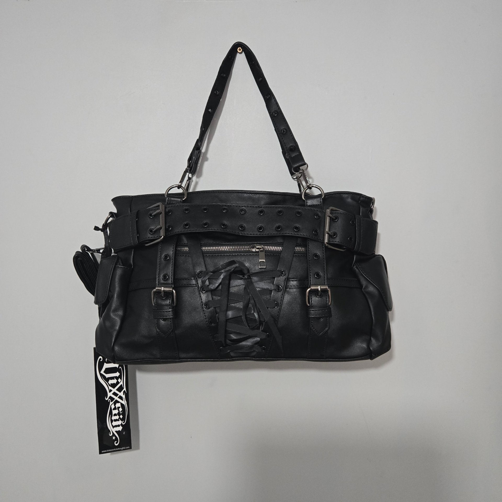 Vixxsin Hostile Bag Black Gothic Studded Lace Up Shoulder Bag