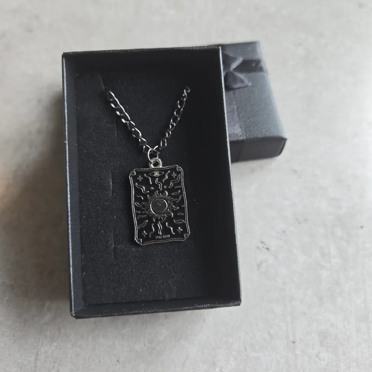 The Sun Tarot Card Necklace Gunmetal Chain Gift Boxed