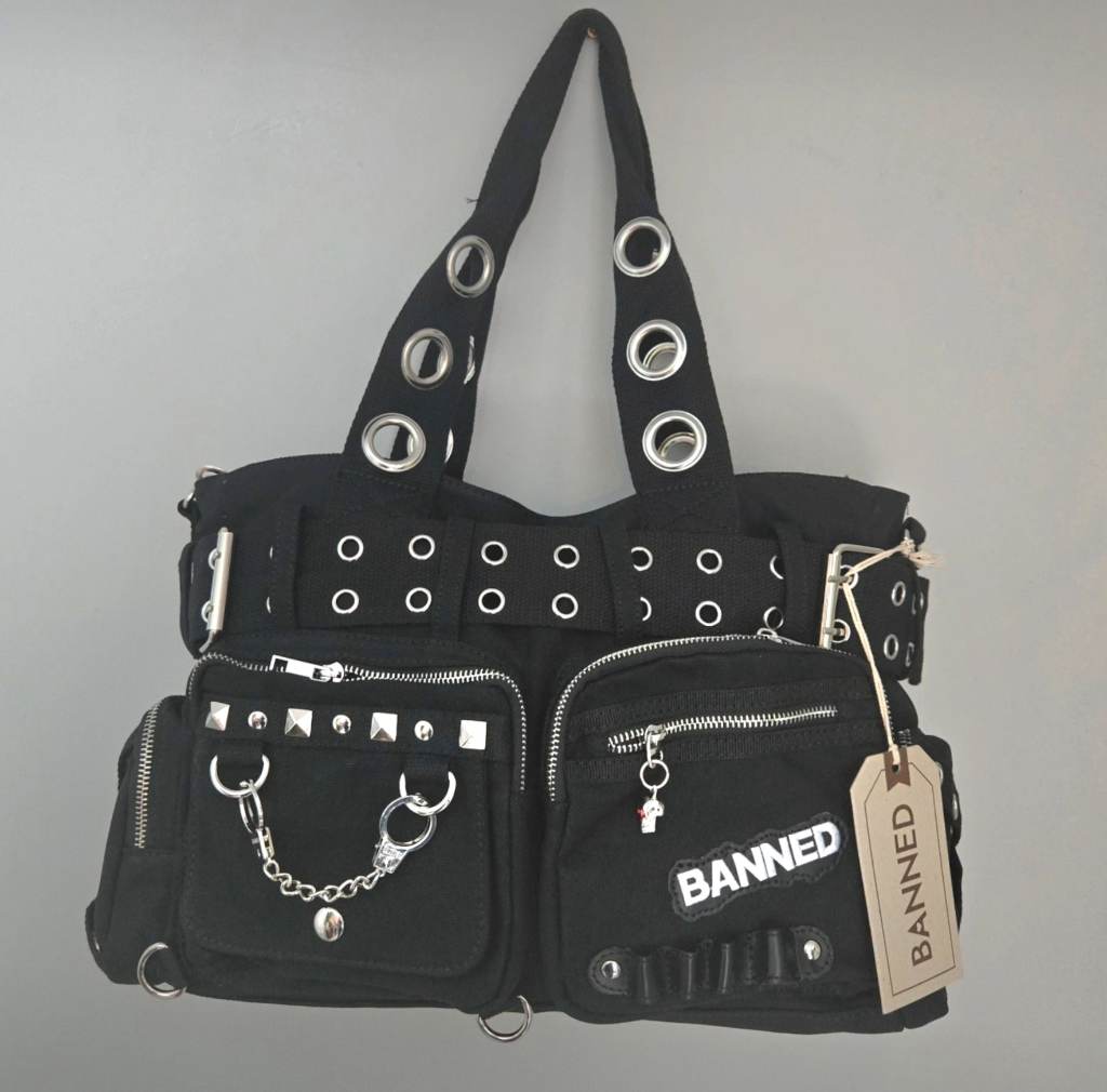Banned Sweet Revenge Black Goth Punk Shoulder Bag Stud Chain