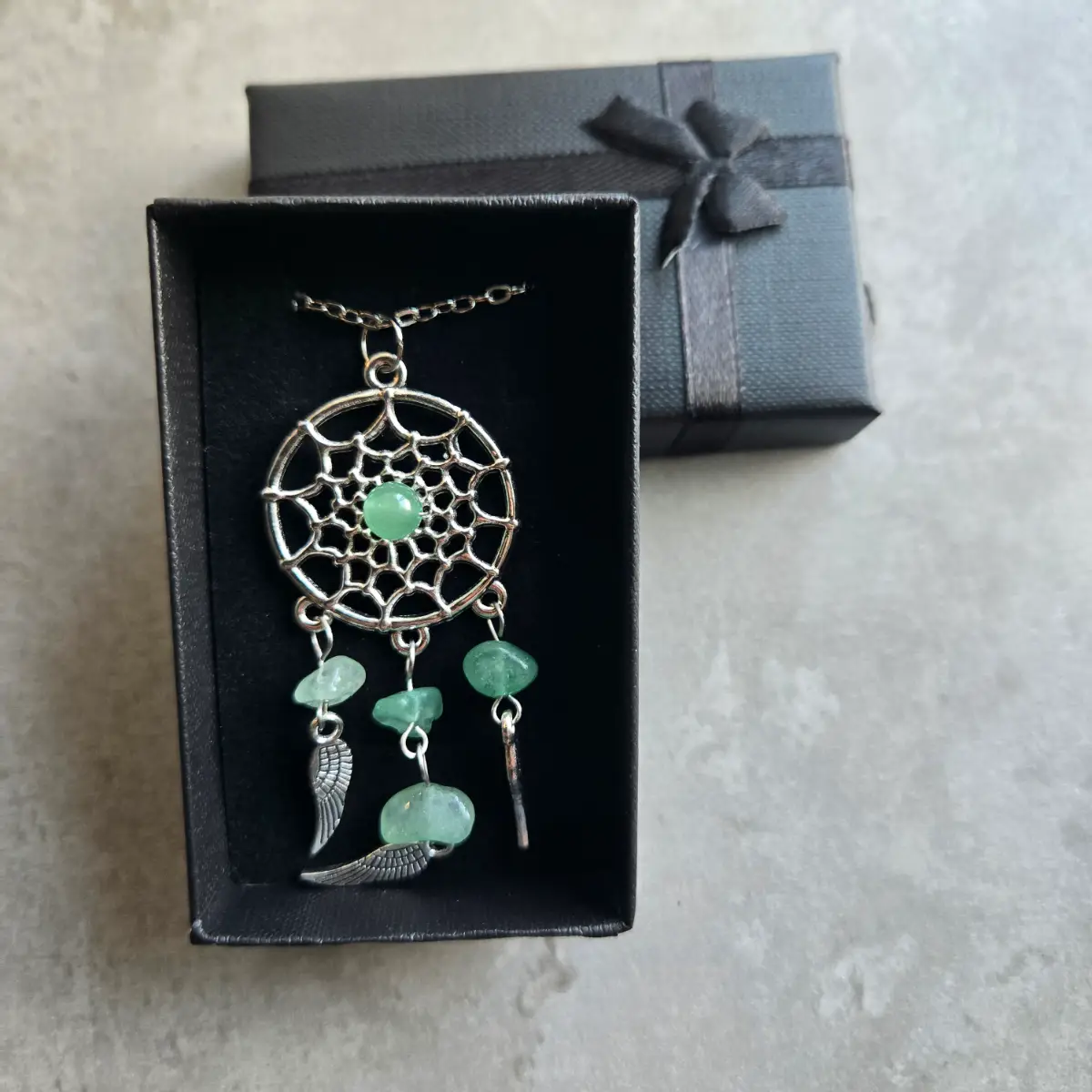 Green Stone Dreamcatcher Necklace Stainless Steel Chain