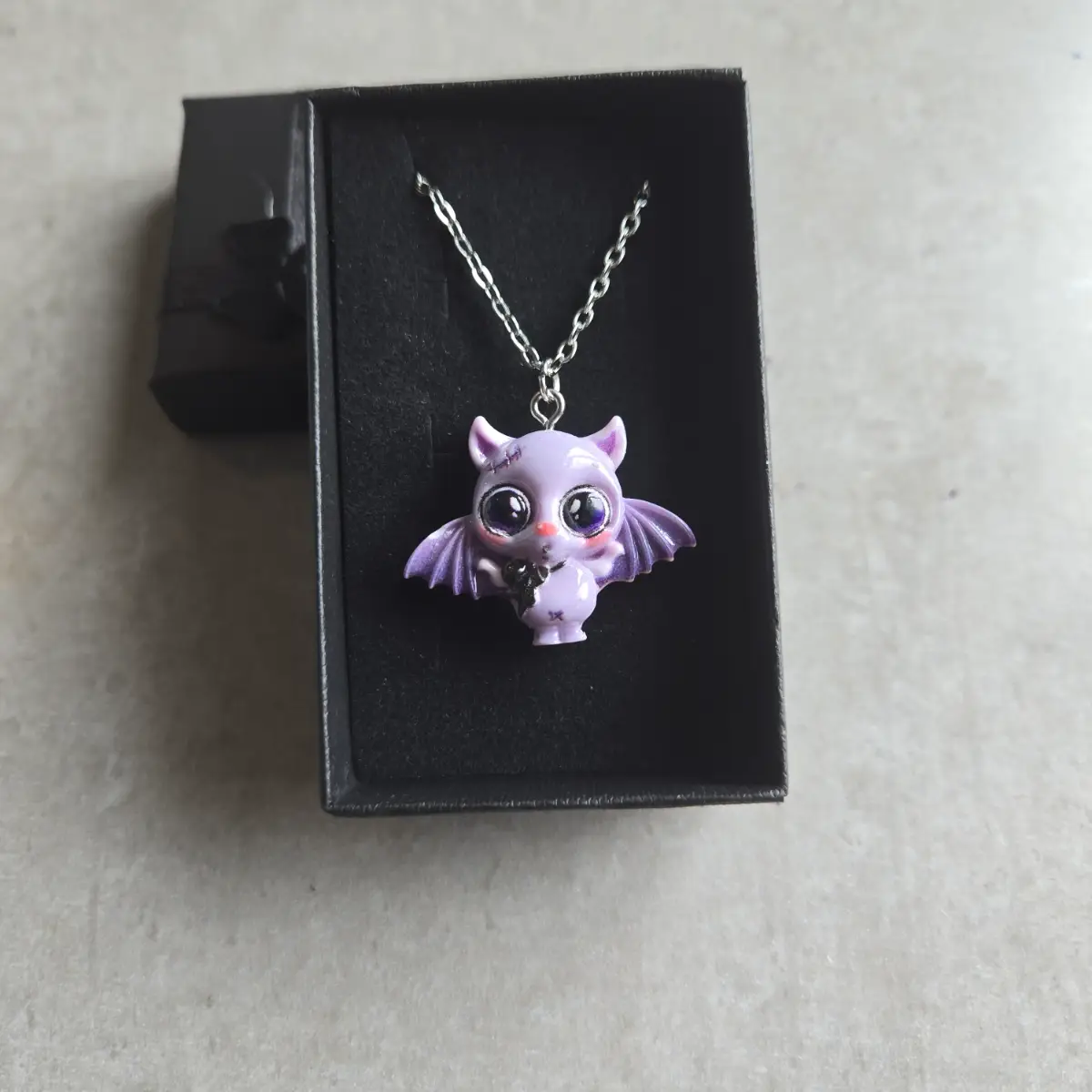 Cute purple bat necklace with stainless steel chain