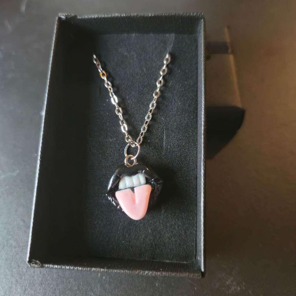 Gothic Lips Tongue Necklace Stainless Steel Chain Gift Boxed