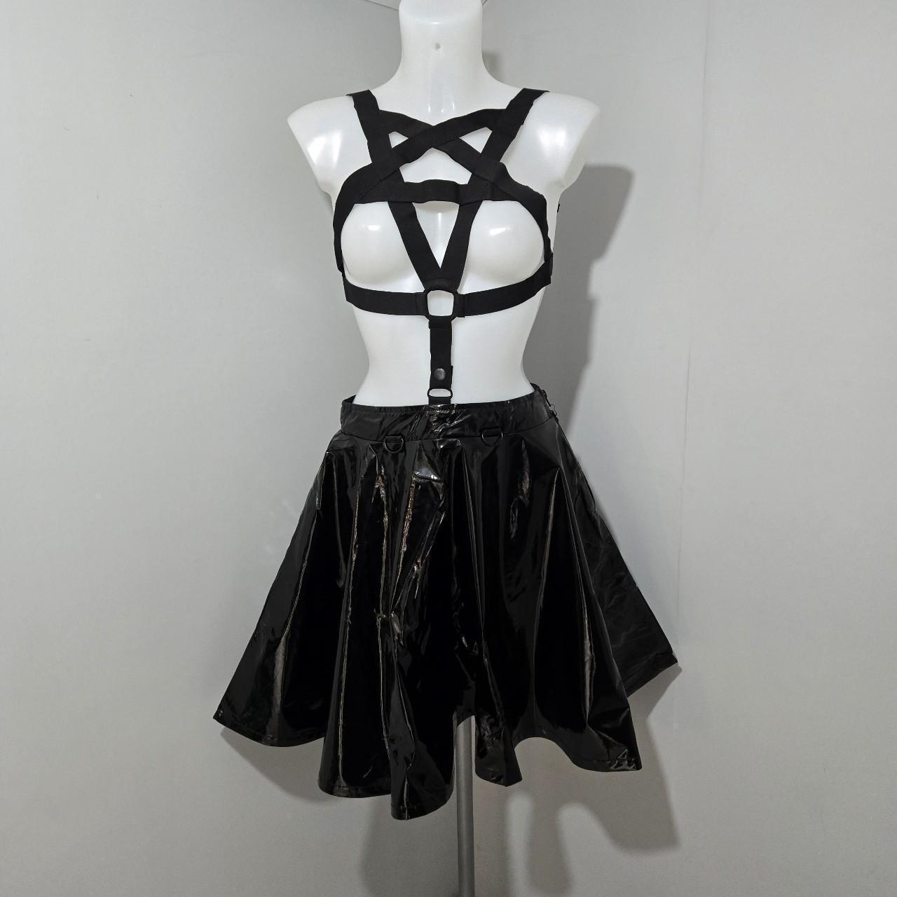 Heartless Hexed Black PVC Skater Skirt S UK8 Goth Punk